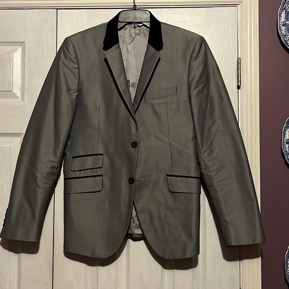 Zara Man Silver And Black Suit Jacket Size 40 Gem
